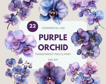 Purple Orchid Clipart Pack, Orchid Flower Clipart, Tropical Floral, Botanical Flower Art, Floral PNG, Transparent PNG, Commercial Use