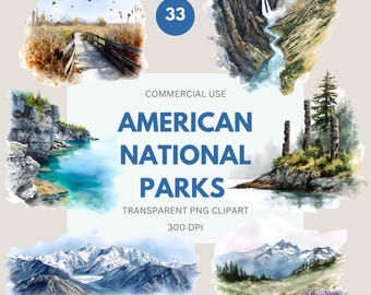 American National Parks Clipart, National Park, Outdoor Adventure Clipart Bundle, Hiking Clipart, Scrapbooking Transparent PNG