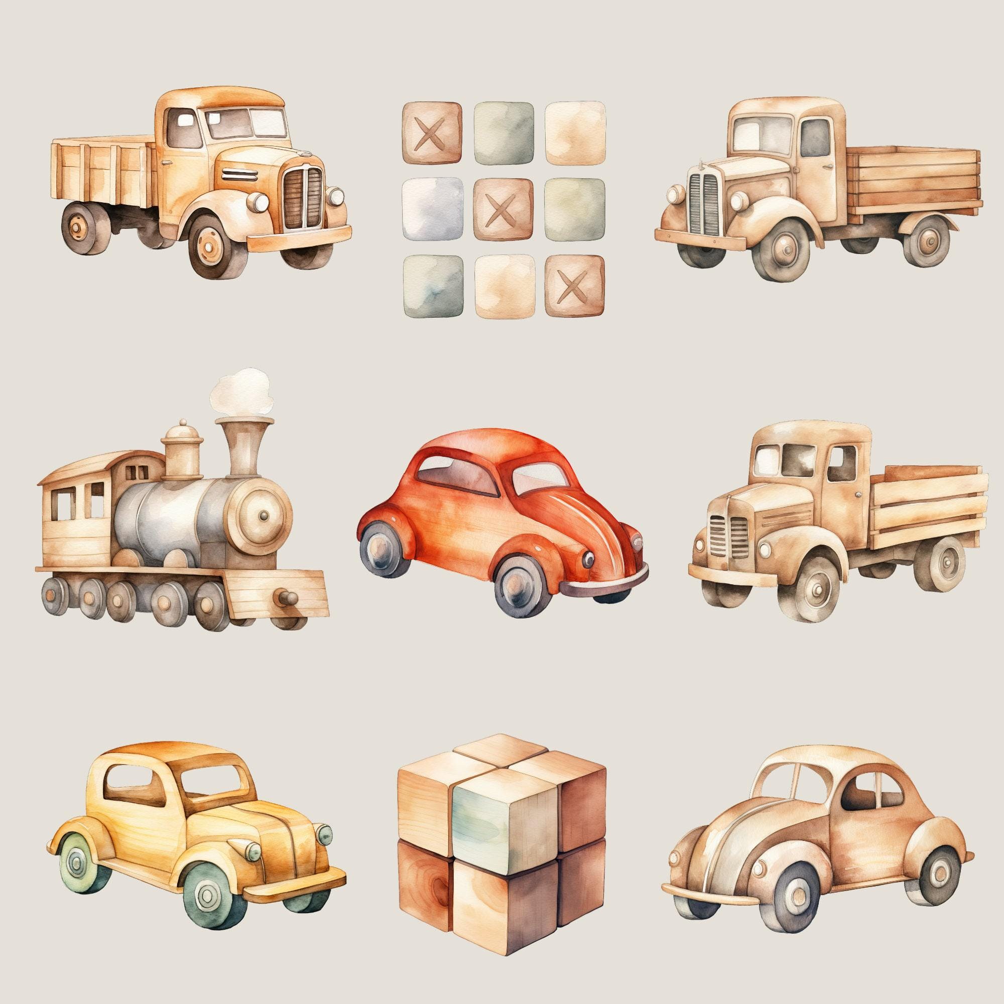 Wood Toy Clipart Pack, Watercolor Baby Toys Clipart, Boho Baby, Newborn ...