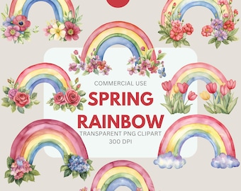 Spring Rainbow Clipart, Pastel Rainbow, Spring Clipart Bundle, Scrapbooking, Cards, Party Printable , Transparent PNG