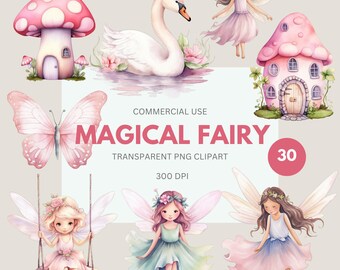 Magical Fairy Clipart Pack, Watercolor Pastel Fairies, Fairy Garden, Butterfly Fairies, Pastel Fairies, Commercial Use, Transparent PNG