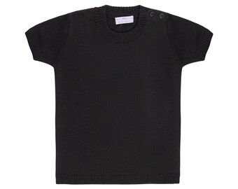 Short Sleeve Top, ribbed cuffs and button shoulder, Gift for kids ~ SS Top ~ Black