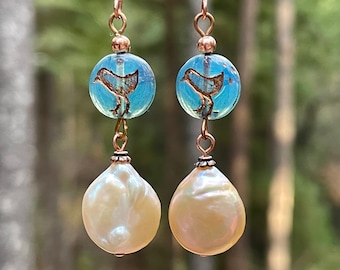 Delicate Unique Nature Inspired Earrings Bridal Bird Pearl Earrings Bird Lover Gift Vintage Inspired Gold Bird Earrings