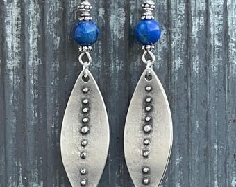 Lapis Lazuli Silver Boho Dangle Earrings – Handmade Gemstone Drop Earrings for Women