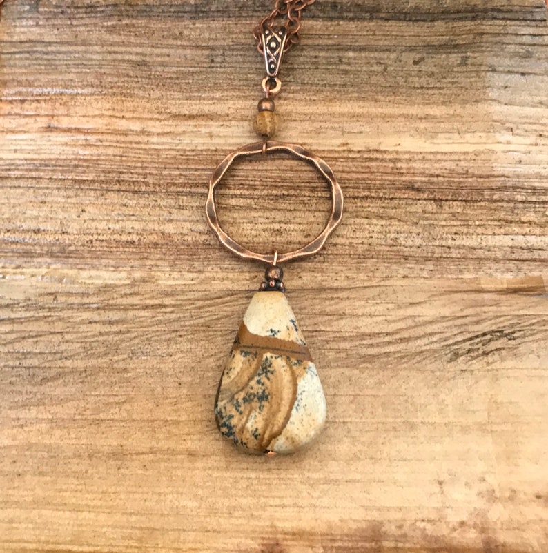 Natural jasper stone pendant hammered copper necklace copper Etsy