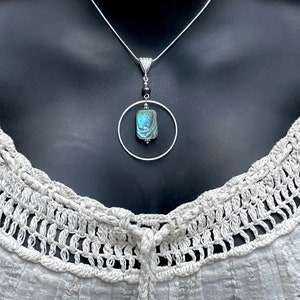abalone shell and pearl pendant, abalone necklace, abalone jewelry, silver hoop, abalone and silver, abalone shell necklace