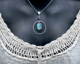 abalone shell and pearl pendant, abalone necklace, abalone jewelry, silver hoop, abalone and silver, abalone shell necklace