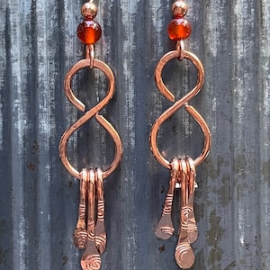 Copper Dangle Earrings: Bohemian Carnelian Jewelry