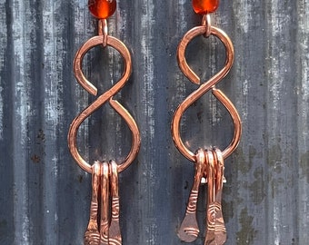 Copper Dangle Earrings: Bohemian Carnelian Jewelry