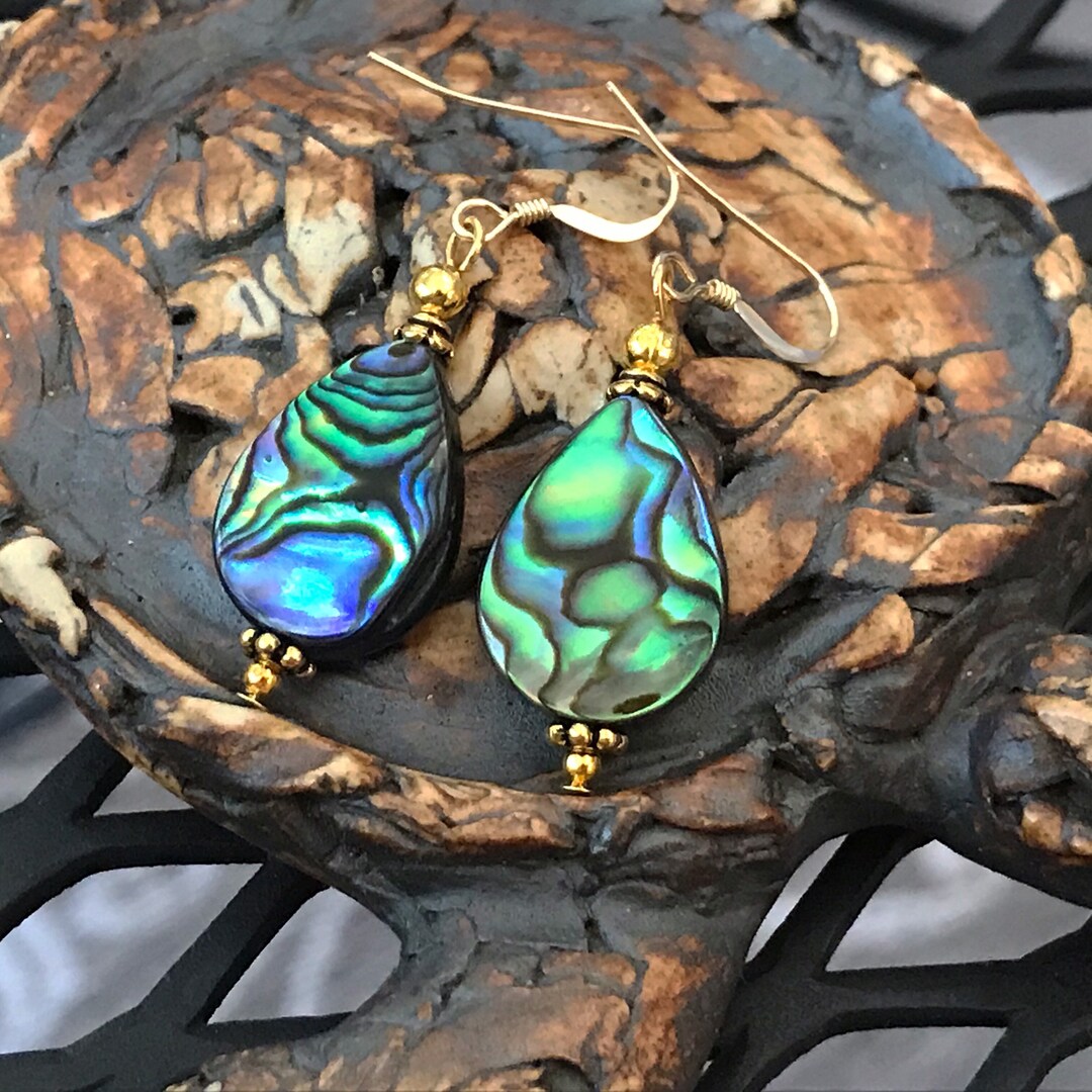 Handmade Natural Abalone Shell Drop Earrings – Silver Plated, Multi-Color, Women's Holiday Jewelry