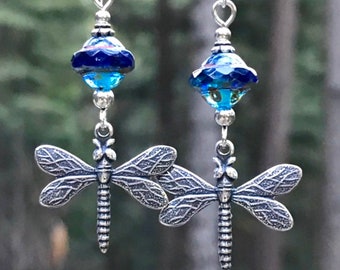 Blue Crystal Dragonfly Earrings, Silver Boho Dragonfly Earrings, Vintage  Earrings, Petite Dragonfly Earrings, Silver Dragonfly Jewelry