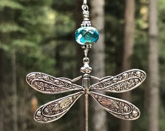 Large dragonfly pendant, silver dragonfly necklace, unique dragonfly jewelry, dragonfly gift