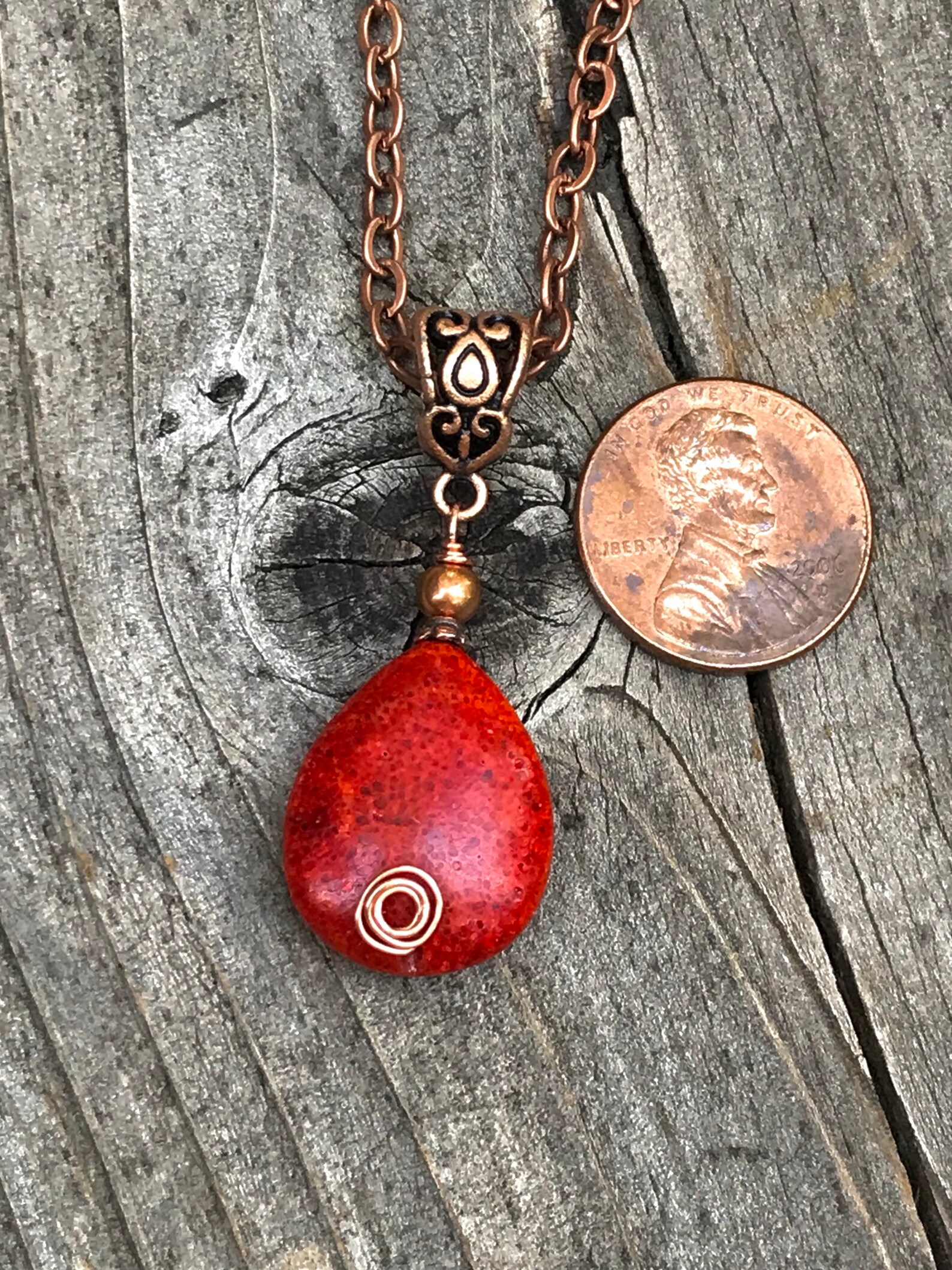 Red Sponge Coral Pendant Wire Wrapped Jewelry Copper Etsy