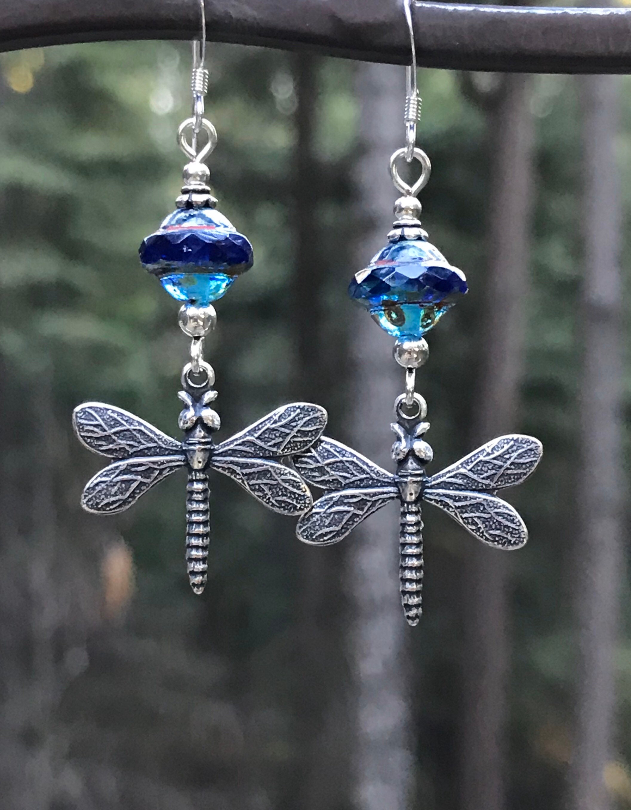 Silver dragonfly dangle earrings Petite dragonfly earrings Etsy