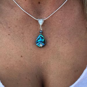 Wire wrapped Abalone pendant, abalone shell necklace, abalone and pearl pendant necklace, Wire wrapped jewelry, Freshwater pearl necklace image 5