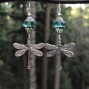 Silver dragonfly earrings, dragonfly earrings, dragonfly jewelry, dragonfly, crystal, dragonfly gift, silver earrings