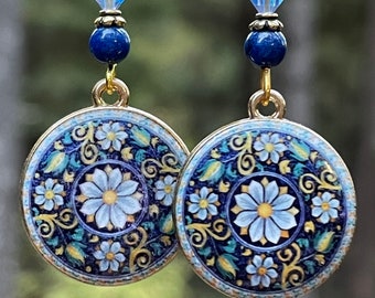 Boho mandala earrings, hippie earrings, Unique earrings, bohemian jewelry, crystal earrings, Lapis lazuli