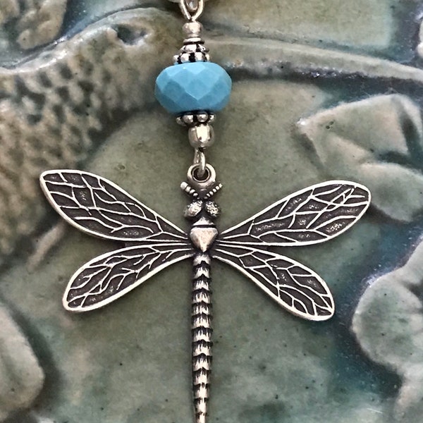 Antique silver dragonfly necklace, dragonfly pendant, dragonfly jewelry silver dragonfly, dragonfly gift