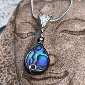 Wire wrapped Abalone pendant, abalone shell necklace, abalone and pearl pendant necklace, Wire wrapped jewelry, Freshwater pearl necklace image 9
