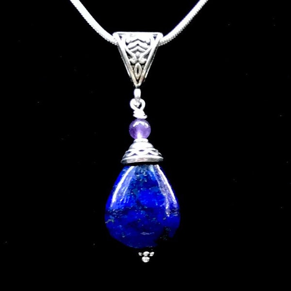 Lapis lazuli and amethyst pendant, lapis necklace, Lapis Jewelry, blue gemstone, amethyst, gemstone, Celtic, Celtic necklace