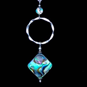 abalone shell pendant, abalone necklace, abalone jewelry, silver hoop necklace, abalone and silver, abalone shell necklace image 3