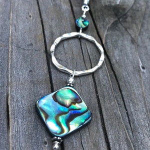 abalone shell pendant, abalone necklace, abalone jewelry, silver hoop necklace, abalone and silver, abalone shell necklace image 2