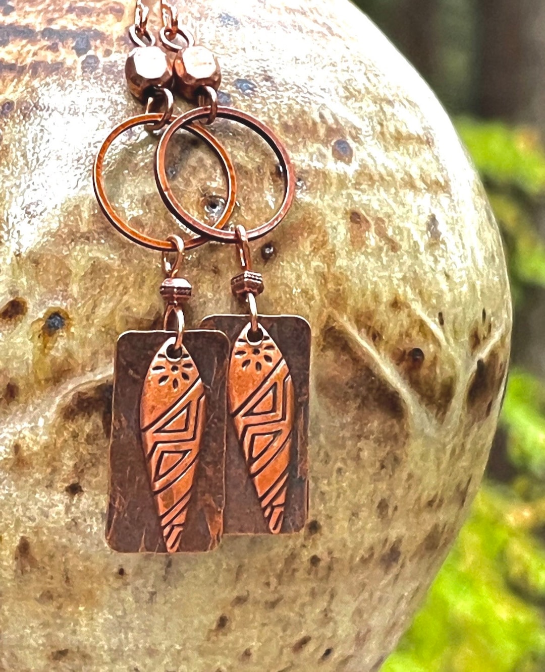 Rustic Copper Dangle Earrings Hammered Copper Boho Earrings Etsy