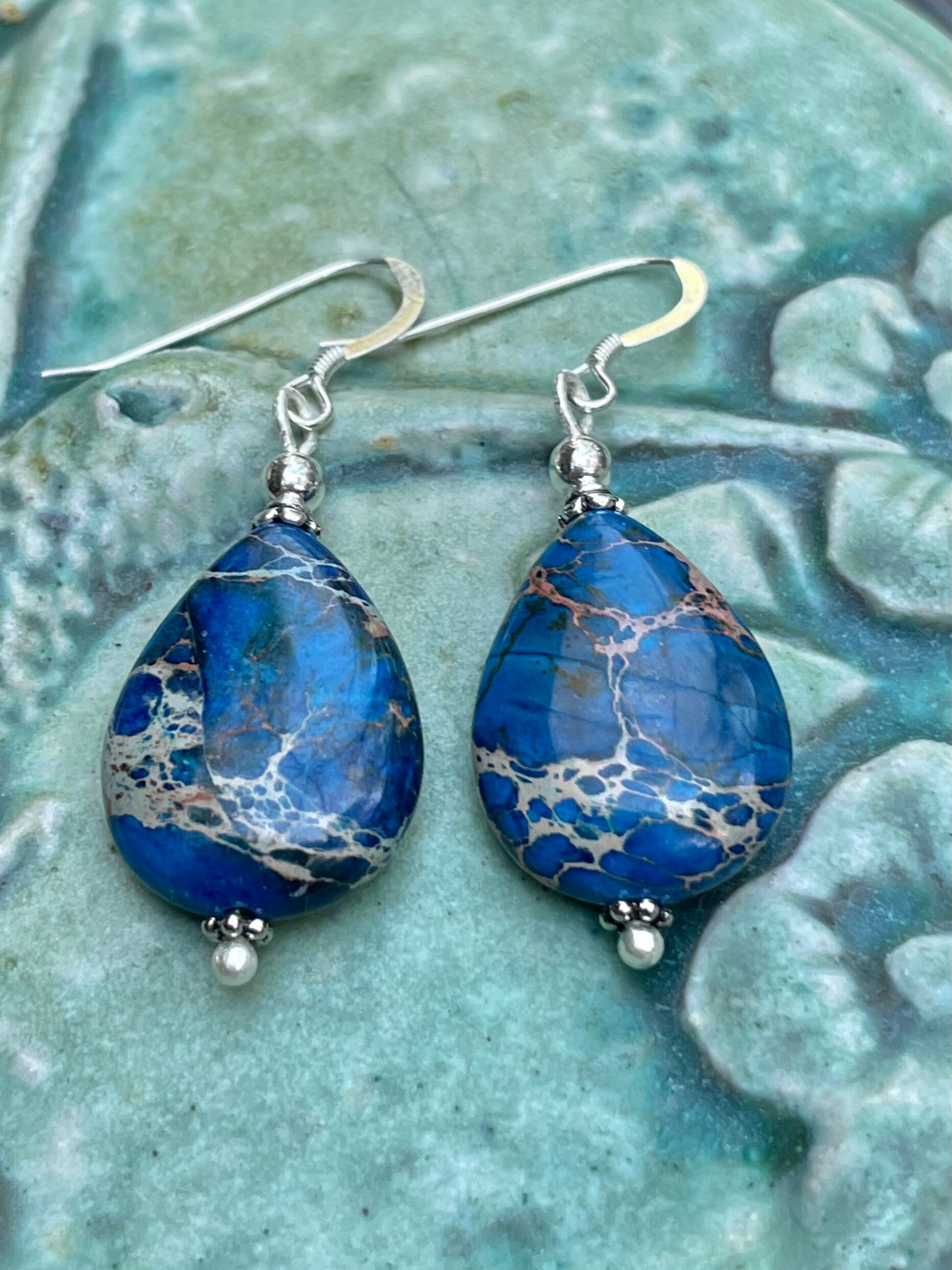Blue jasper earrings Blue gemstone earrings gemstone | Etsy