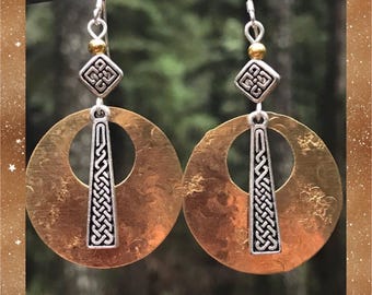 Hand Hammered Brass Celtic Earrings: Sterling Silver Wires