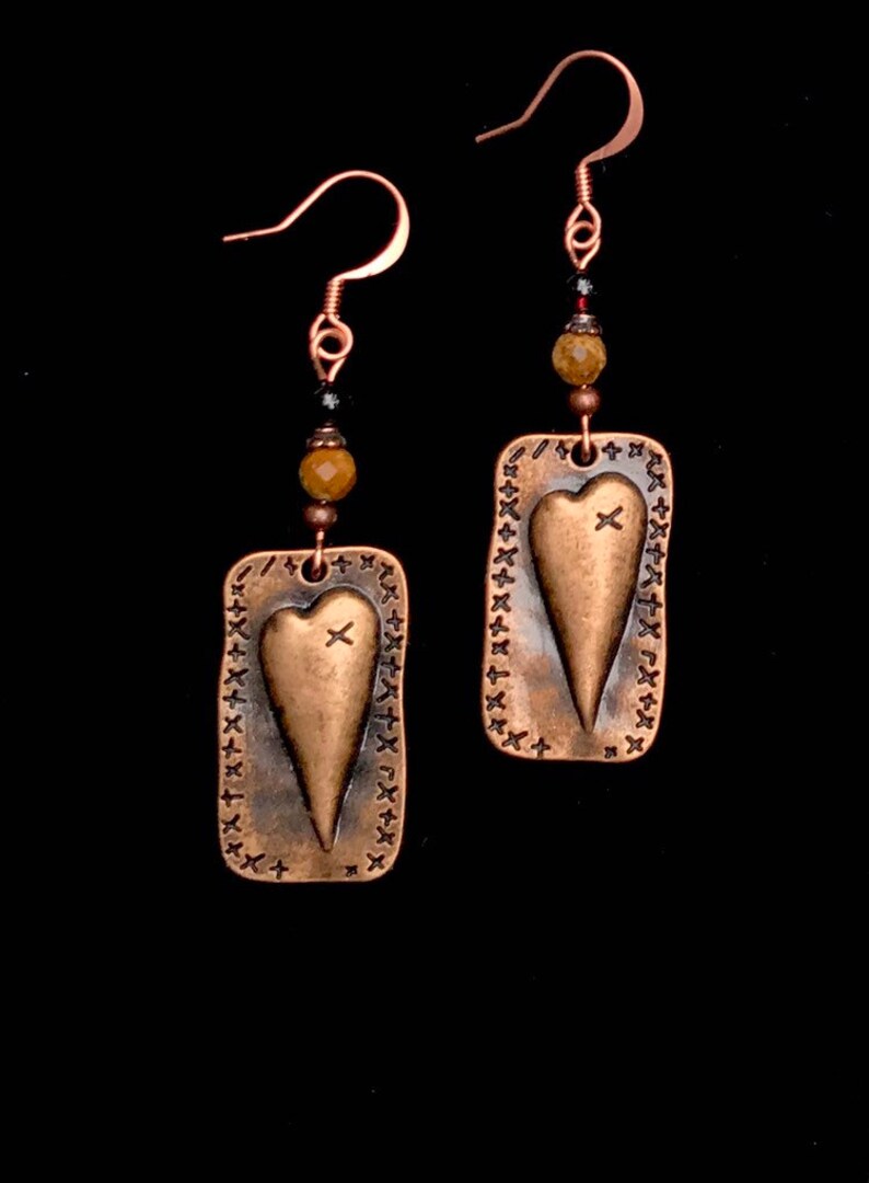 Copper and Heart Earrings Copper Earrings Copper Etsy
