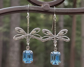 Silver dragonfly earrings, dragonfly earrings, dragonfly jewelry, dragonfly, crystal, dragonfly gift, silver earrings