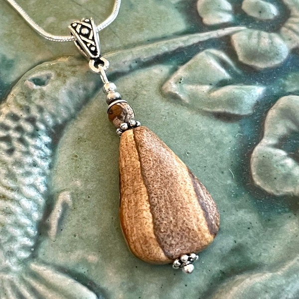 Picture jasper Boho necklace, gemstone pendant, Boho necklace, Boho jewelry, earthtone