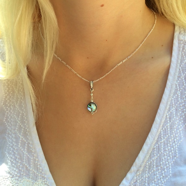 Abalone necklace, abalone pendant, small pendant, wire wrapped pendant, nature jewelry, seashell