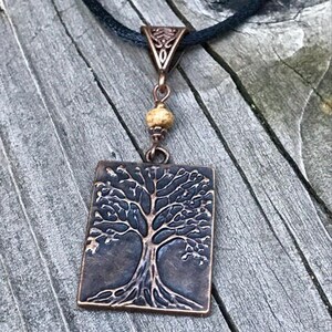 Copper tree of life pendant with jasper gemstone