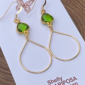 Peridot Gold Dangle Earrings, Unique Peridot Gold Drops, Handmade Peridot Jewelry, Green Gemstone Earrings, August Birthstone Jewelry