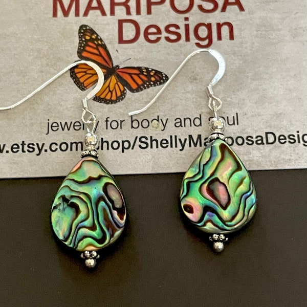 Abalone earrings, abalone shell, abalone and silver, abalone jewelry, abalone shell jewelry, sterling silver, New Zealand