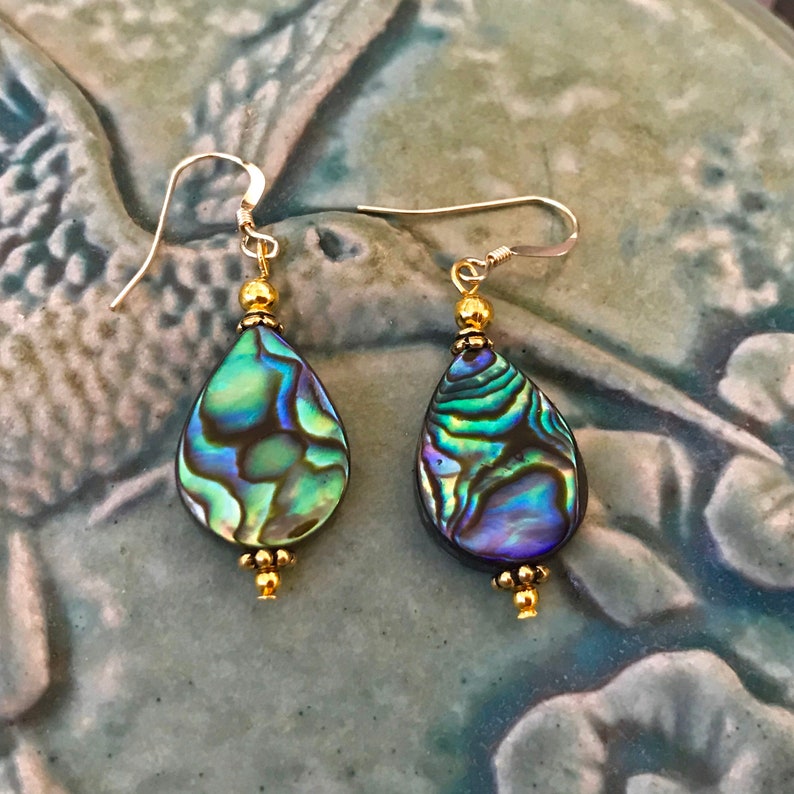 Gold abalone shell earrings Abalone shell jewelry New | Etsy