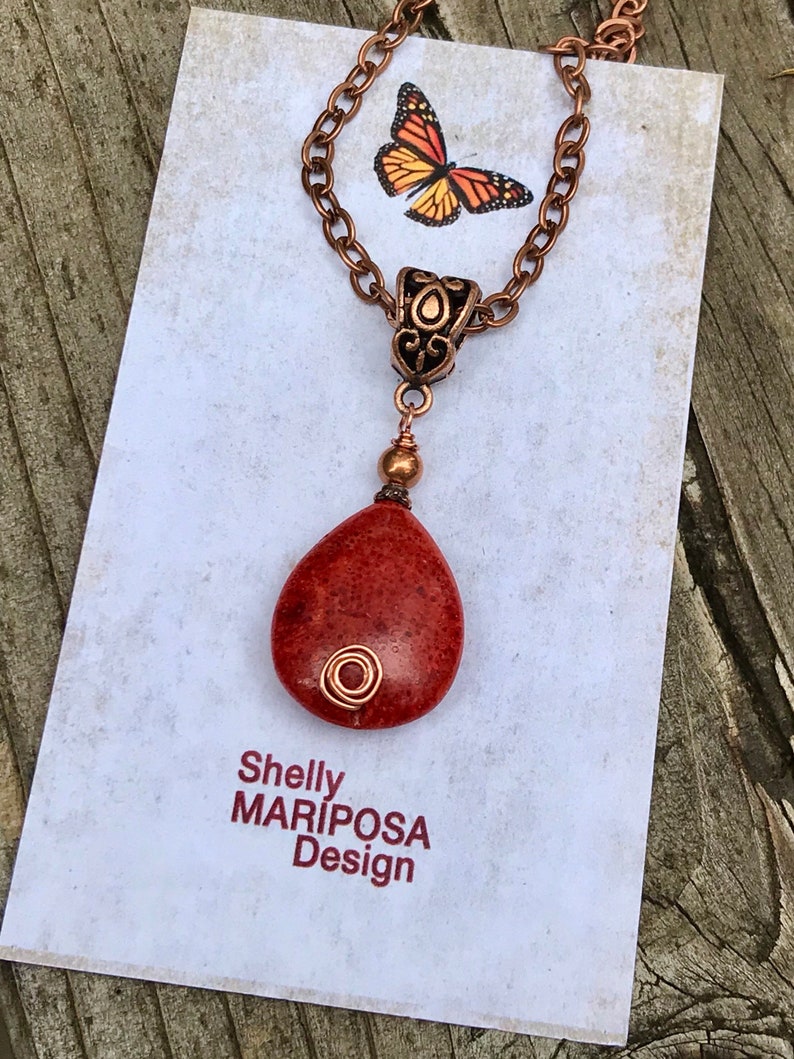 Red sponge coral pendant wire wrapped jewelry copper Etsy
