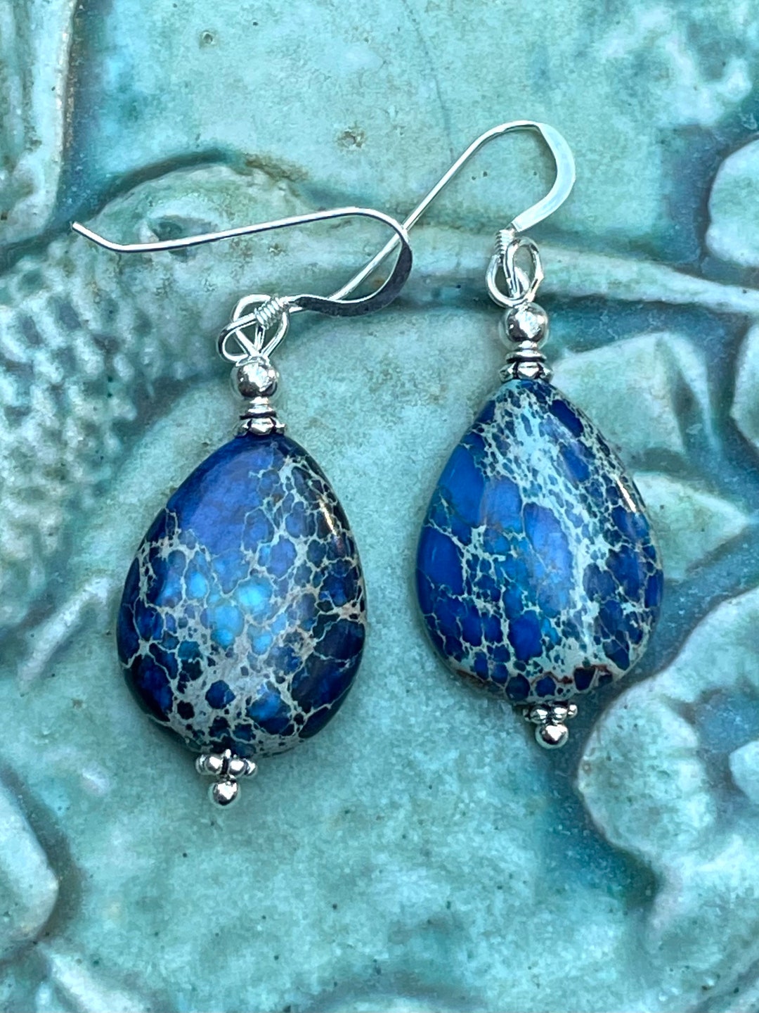 Blue Jasper Earrings, Blue Gemstone Earrings, Gemstone Jewelry, Boho ...
