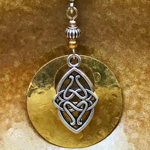 Hammered brass Celtic pendant necklace, Celtic jewelry. Celtic knot necklace, mixed metal, Celtic gifts