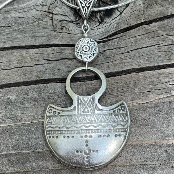 Large Antique silver ethnic Tribal pendant,  large pendant, silver necklace, silver jewelry, ethnic necklace, gemstone