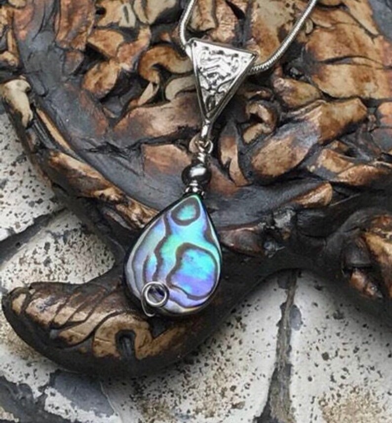 Wire wrapped Abalone pendant, abalone shell necklace, abalone and pearl pendant necklace, Wire wrapped jewelry, Freshwater pearl necklace image 2