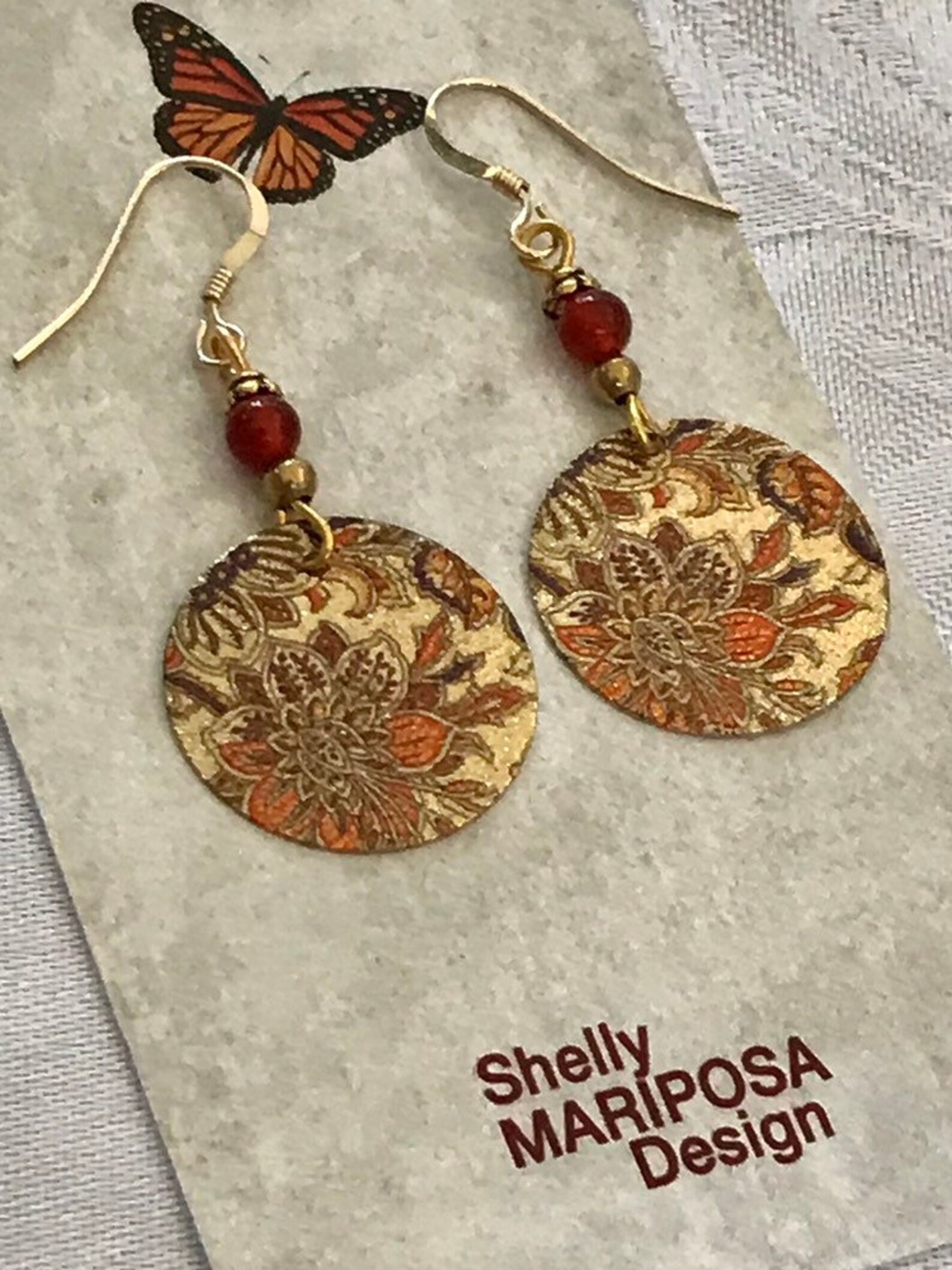 BOHEME 4 MOTIF CARNELIAN DROP GOLD EARRINGS main image 1