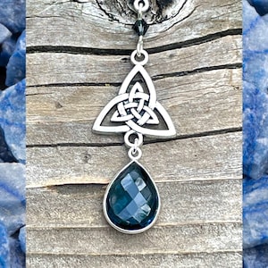 Silver Celtic knot pendant, Celtic knot necklace, Celtic jewelry, Silver Celtic necklace, Iolite teardrop necklace, gemstone necklace