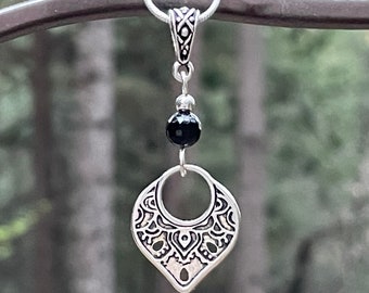 Silver Boho necklace, black onyx and silver pendant necklace, Ethnic jewelry, Bohemian Jewelry, gift for her