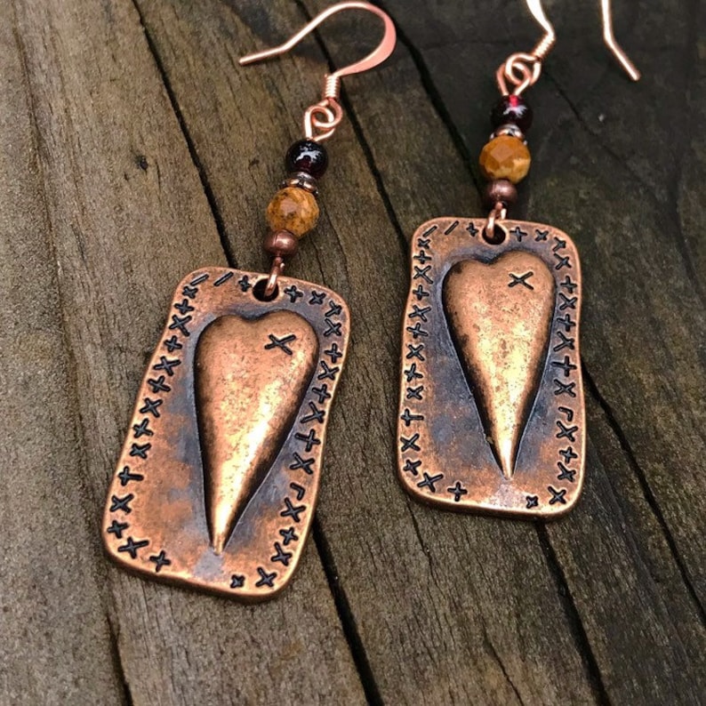 Copper and Heart Earrings Copper Earrings Copper Etsy