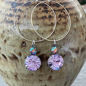 Crystal Boho earrings, hippie earrings, Boho jewelry, long hoop earring, Feminine earrings, Affordable gift, sister mom gift, vintage style
