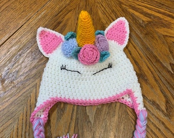 Crochet Unicorn Hat with Braids