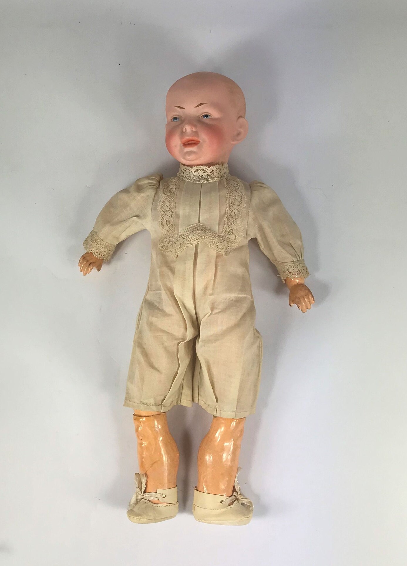 Vintage German Bisque Head Character Doll With Painted Etsy
