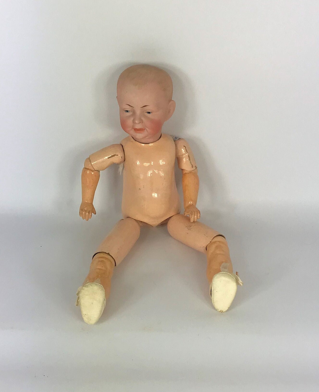 Vintage German Bisque Head Character Doll With Painted Etsy